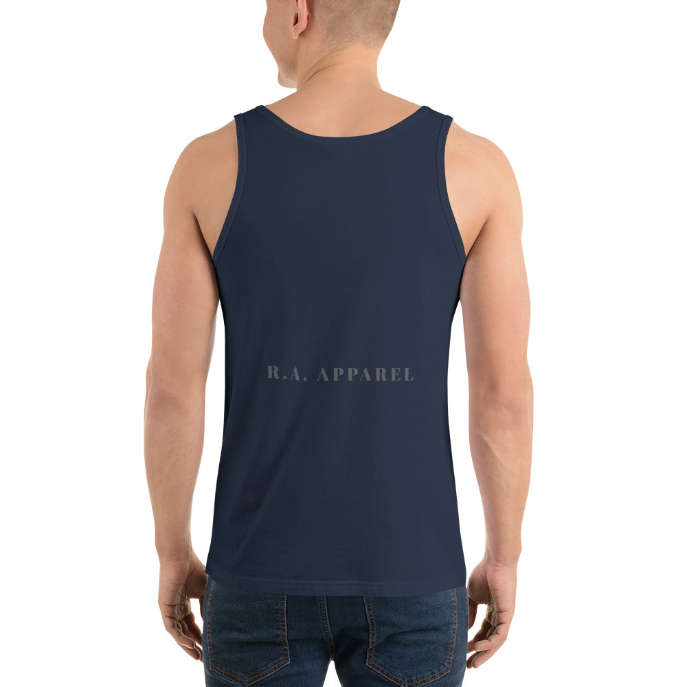 Human Form Men's Tank Top - Left Placement product image 8 in Navy, size S, with back view and left placement.