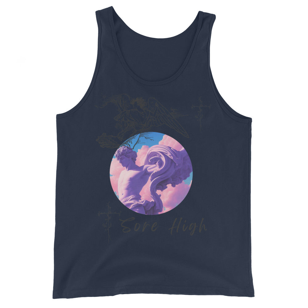 Image 2 of Black Skyborne Men's Tank Top - Left Placement, size S, with Sore High artwork visible in front view.