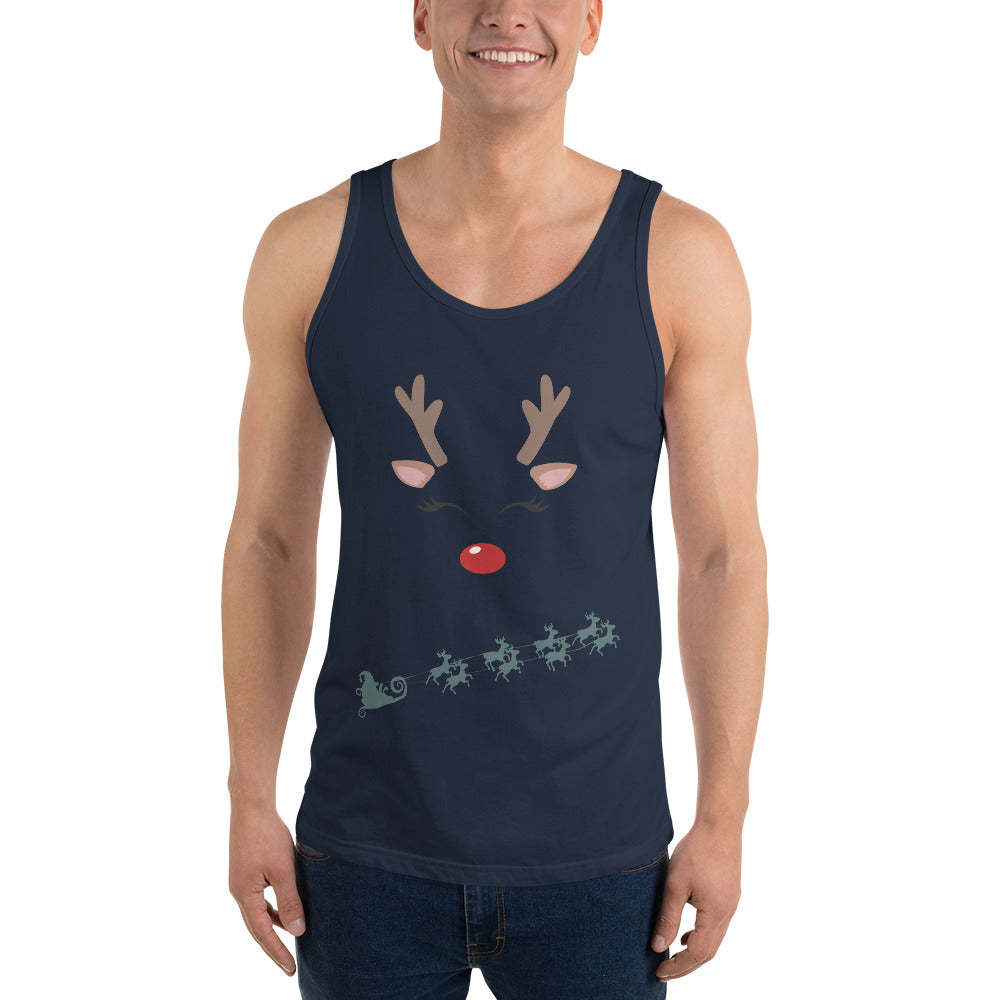Northern Run Men's Tank Top - Left Placement image 1 in Navy, size XS, showing front view for the Reindeer design.