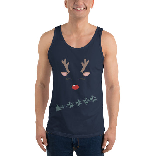 Northern Run Men's Tank Top - Left Placement image 1 in Navy, size XS, showing front view for the Reindeer design.