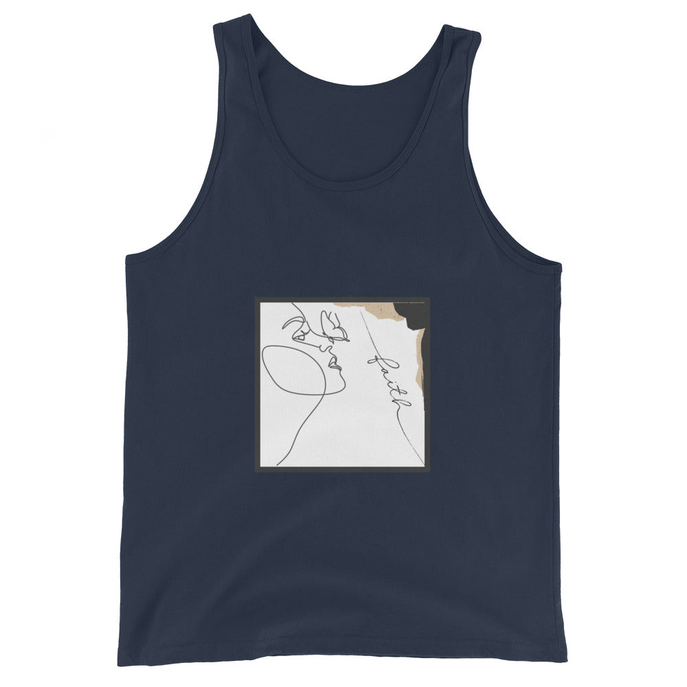 Image 2 of Black Faithline Men's Tank Top - Left Placement, size S, with Faith artwork visible in front view.