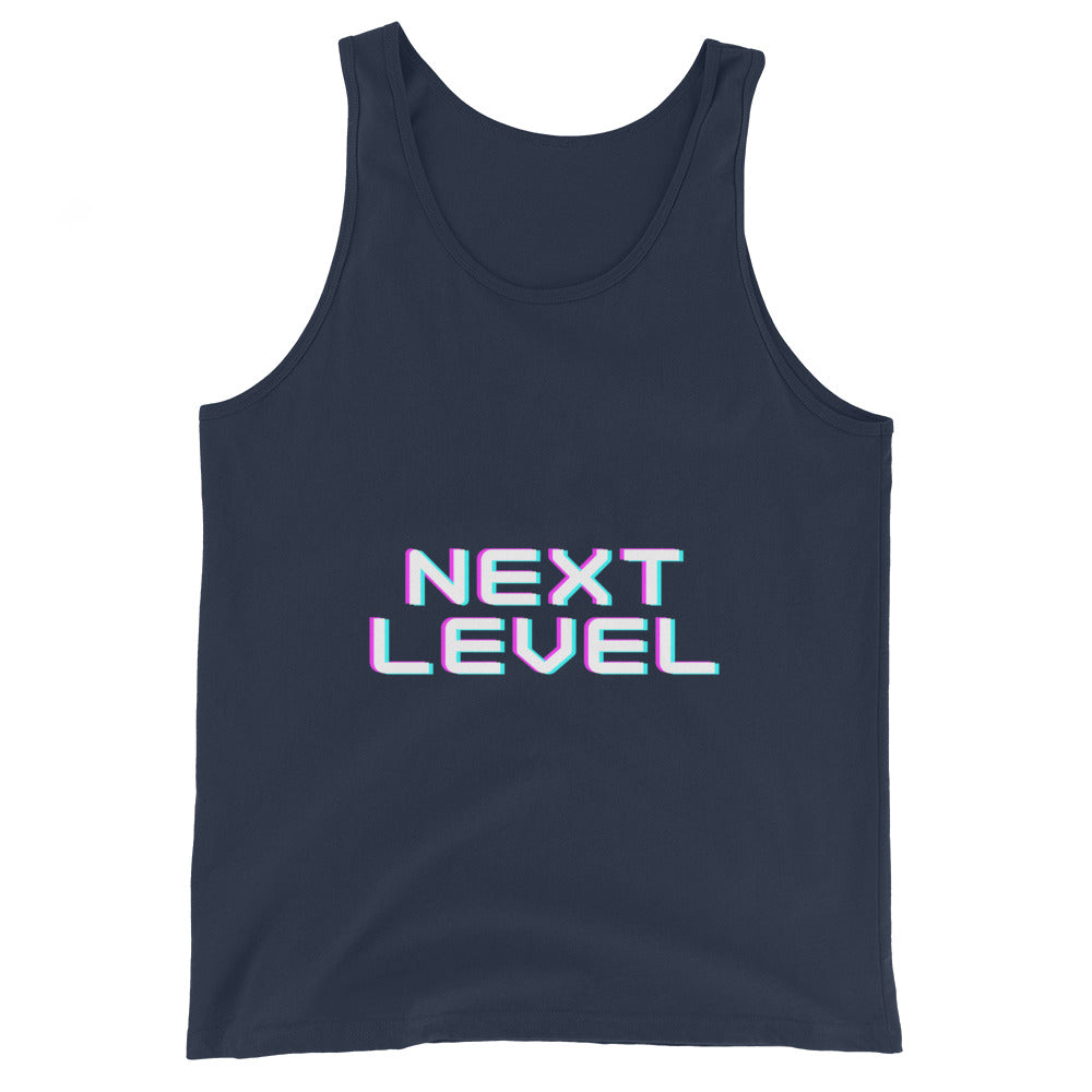 Image 2 of Black Ascender Tank Top - Left Placement, size S, with Next Level artwork visible in front view.