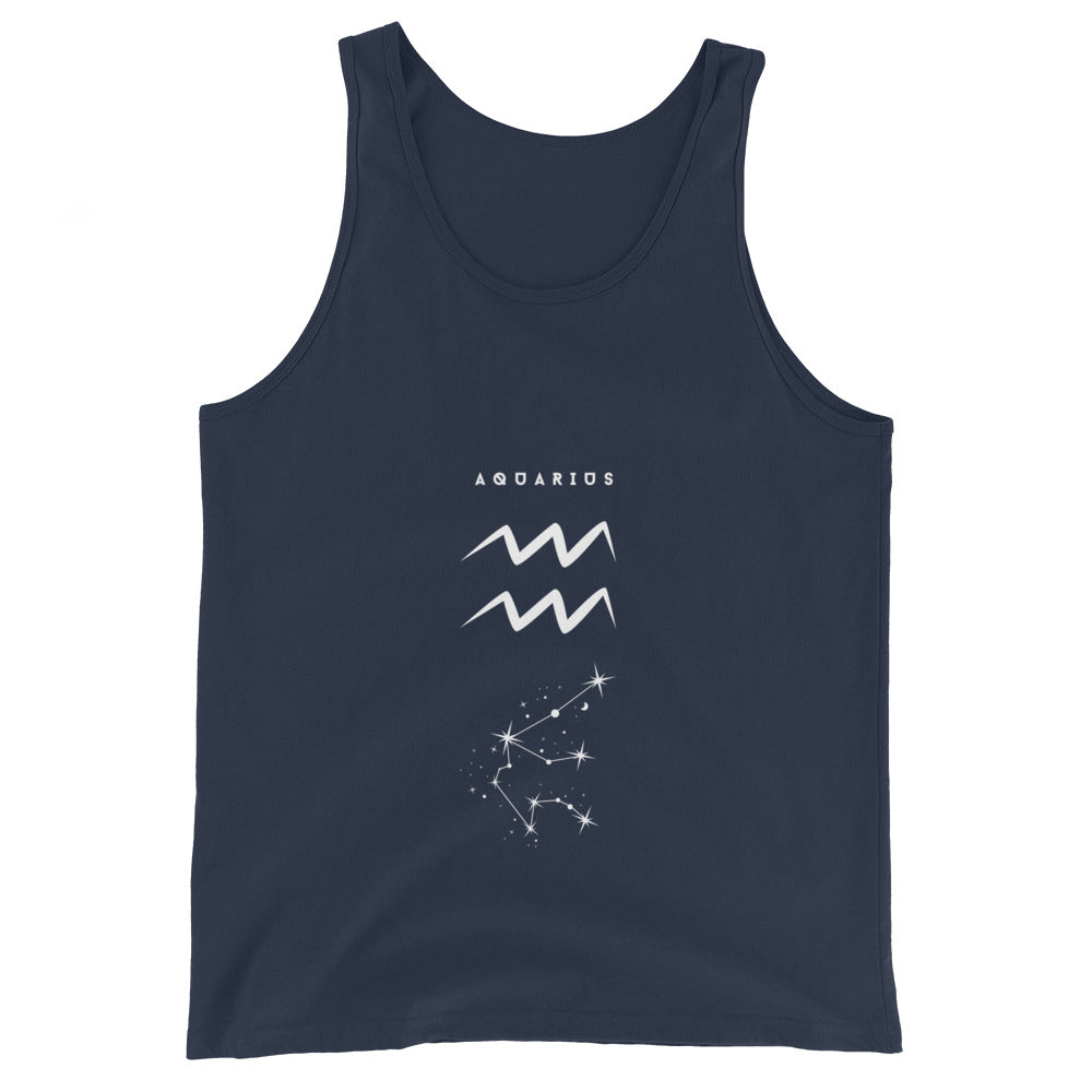 Image 2 of Black Waterbearer Tank Top - Left Placement, size S, with Aquarius artwork visible in front view.