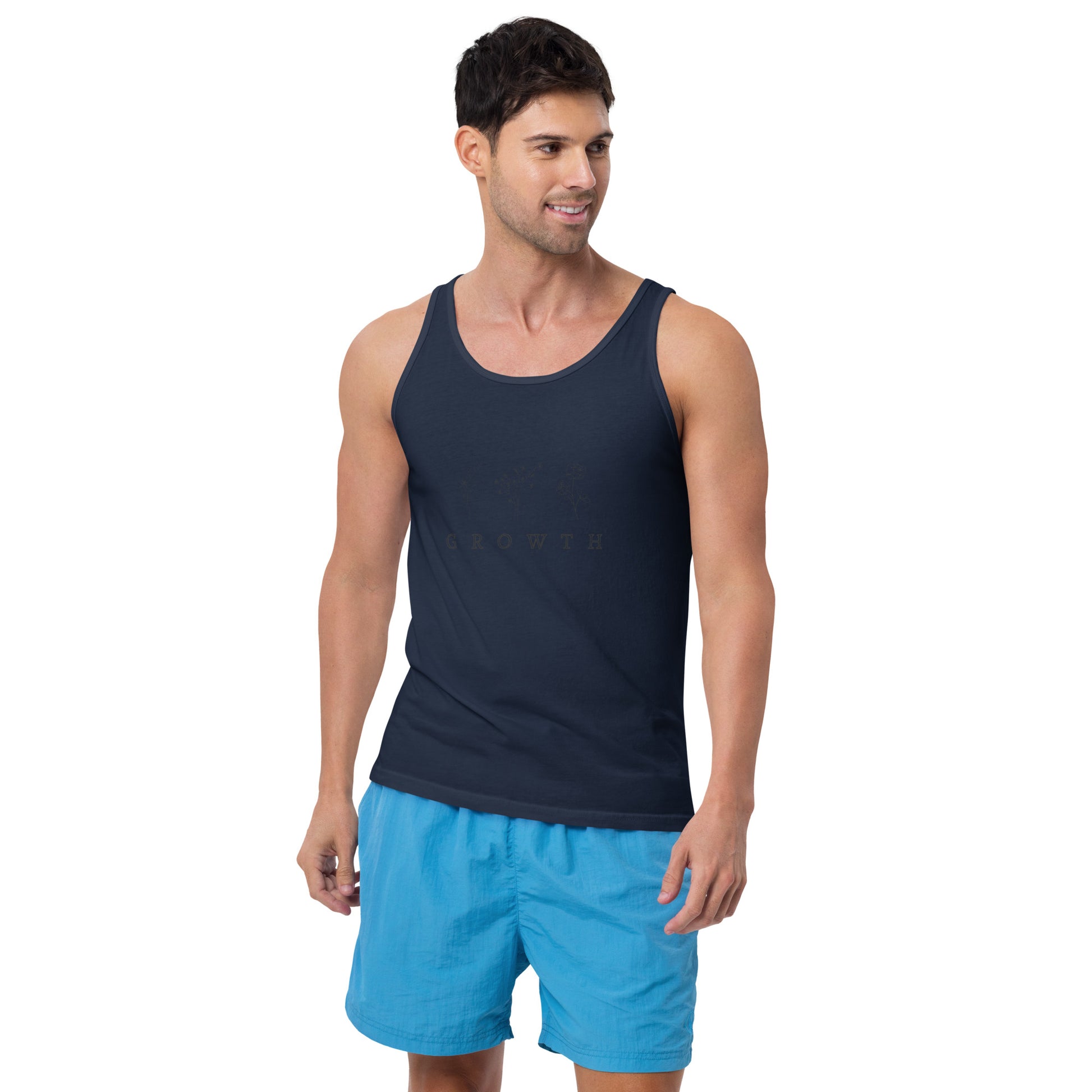 Growthline Men's Tank Top - Left Placement image 7 in Navy, size S, showing front view for the Growth design.