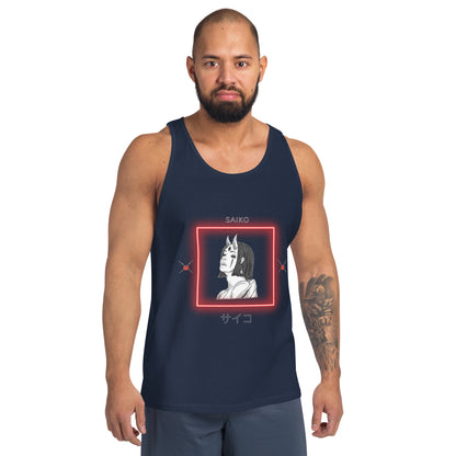 Saiko Men's Tank Top - Left Placement 30 image 7: Navy version, size XS with front view of the Saiko range.