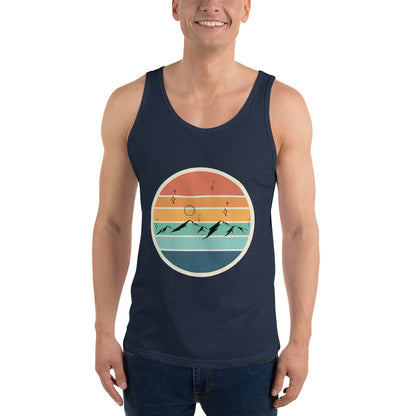 Summitline Men's Tank Top - Left Placement image 7 in Navy, size XS, showing front view for the Mountain Range design.