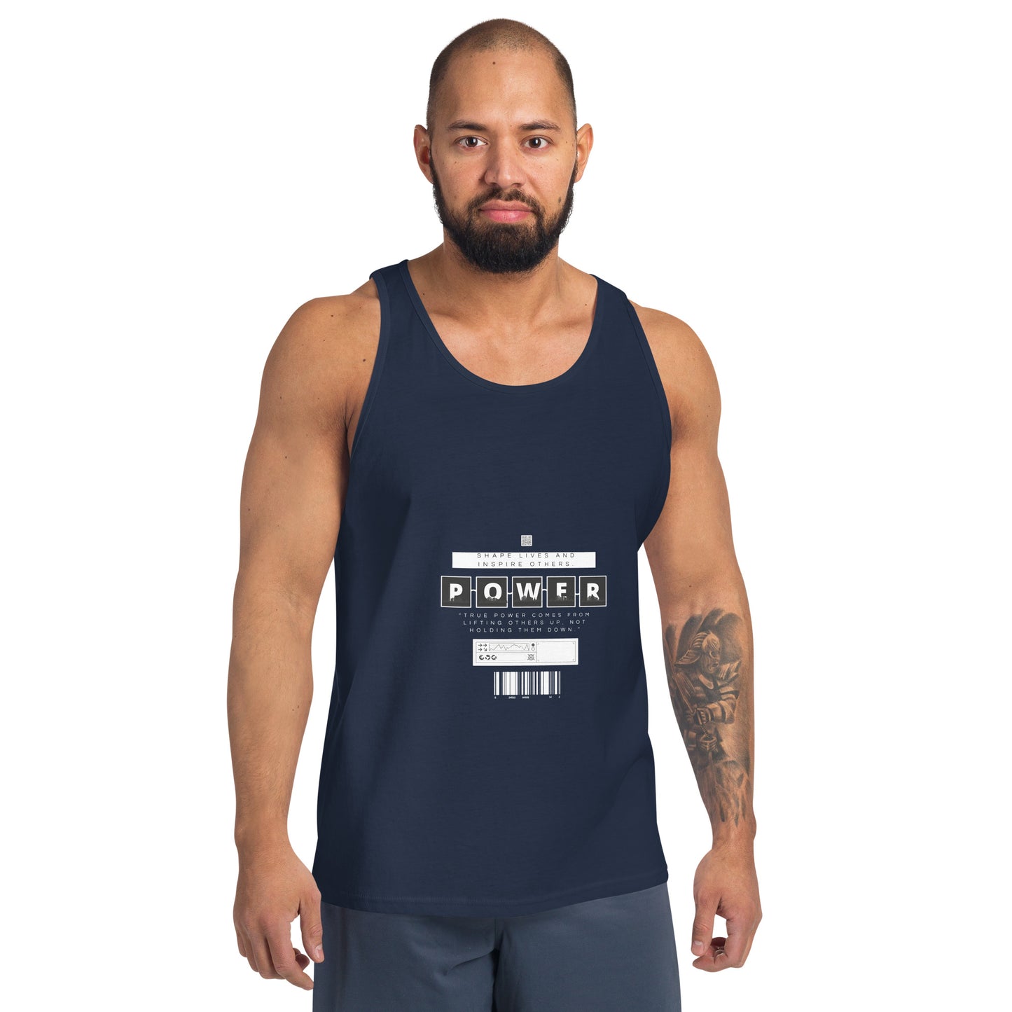 Impact Form Men's Tank Top - Left Placement image 7: Navy version, size XS with front view of the Shape Lives range.