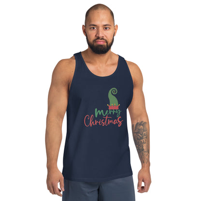 Noelle Men's Tank Top - Left Placement image 7 in Navy, size XS, showing front view for the Merry Christmas design.