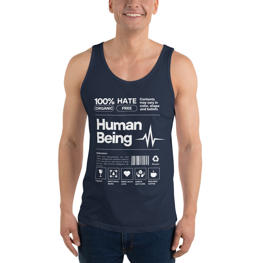 Human Form Men's Tank Top - Left Placement image 7 in Navy, size XS, showing front view for the Human Being design.