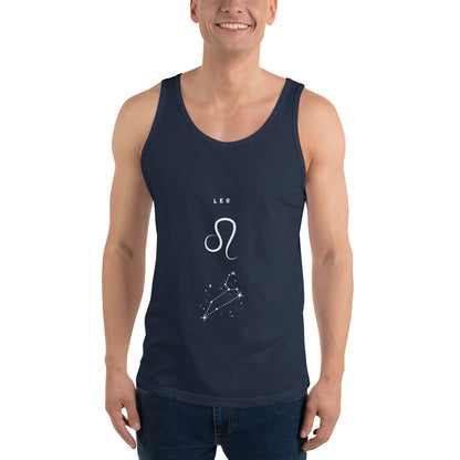 Solmane Men's Tank Top - Left Placement image 7: Navy version, size XS with front view of the Leo range.