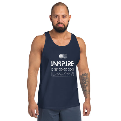 Inspireline Men's Tank Top - Left Placement image 7: Navy version, size XS with front view of the Inspire range.