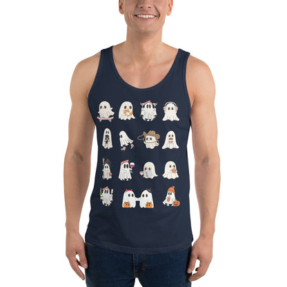Spectral Men's Tank Top - Left Placement image 7 in Navy, size XS, showing front view for the Ghosts design.