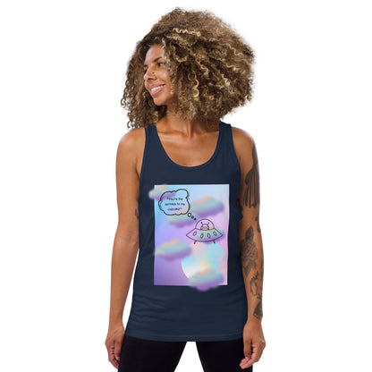 Image 10 of Navy Sprinkle Theory Men's Tank Top - Left Placement, size L, with You're the Sprinkle to My Cupcake artwork visible in front view.