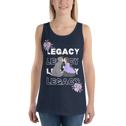 Image 7 of Navy Heirloom Men's Tank Top - Left Placement, size S, with Legacy artwork visible in front view.