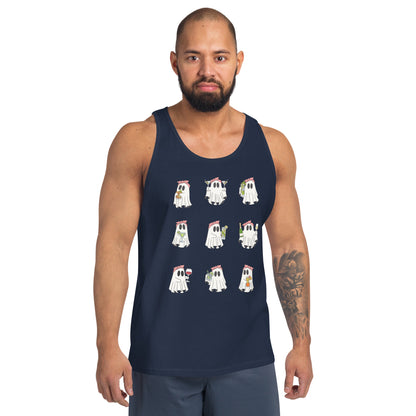Little Haunts Men's Tank Top - Left Placement image 7 in Navy, size S, showing front view for the Ghosties 1 design.