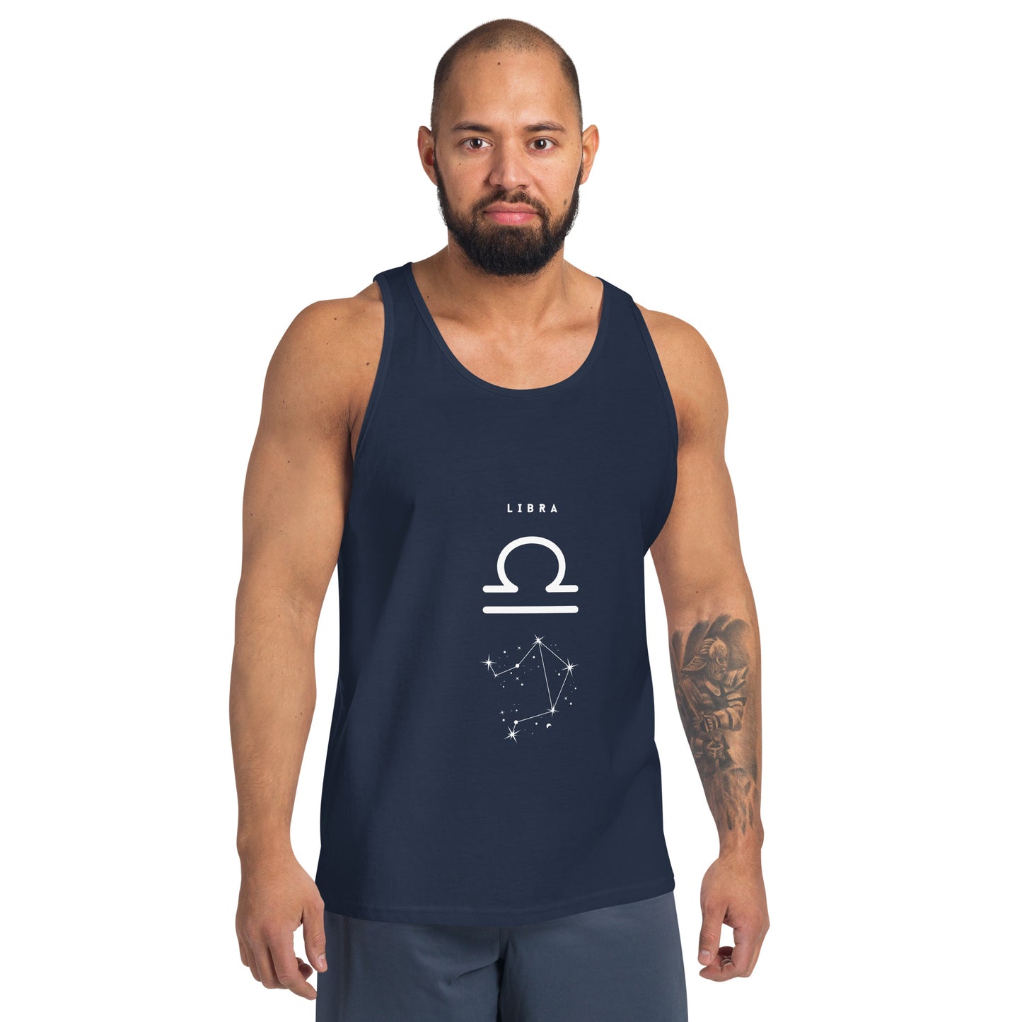 Balance Court Men's Tank Top - Left Placement by R.A. Apparel, image 7, front view, Navy, size XS, left placement.