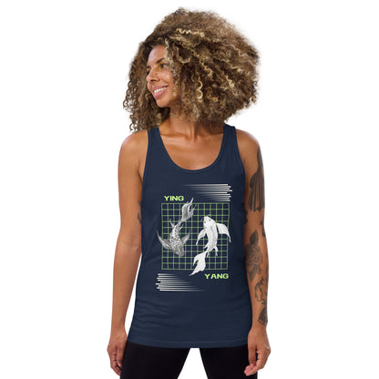 Equinoxe Tank Top image 4 in Black, size XL, showing front view for the Ying and Yang design.