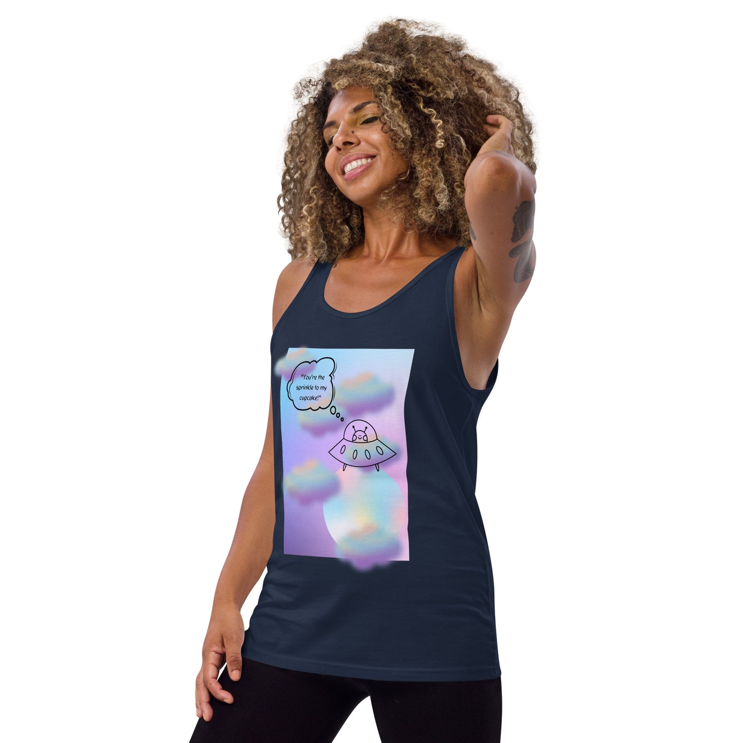 Sprinkle Theory Men's Tank Top - Left Placement image 11: Navy version, size XL with front view, left-side angle of the You're the Sprinkle to My Cupcake range.