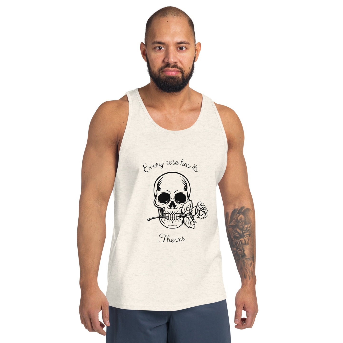 Rose & Bone Men's Tank Top - Left Placement image 6 in Navy, size 2XL, showing front view for the Skull and Rose design.