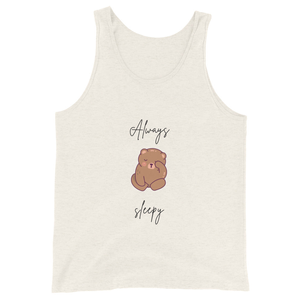 Image 7 of Navy Nightcall Men's Tank Top - Left Placement, size XS, with Always Sleepy artwork visible in front view.