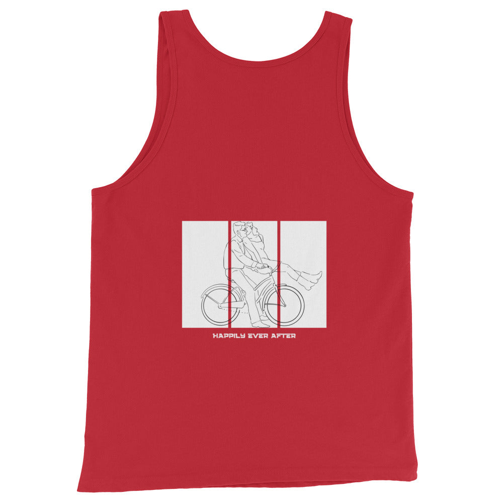 Ever After Men's Tank Top - Left Placement 110 by R.A. Apparel, image 3, back view, Black, size M, left placement.