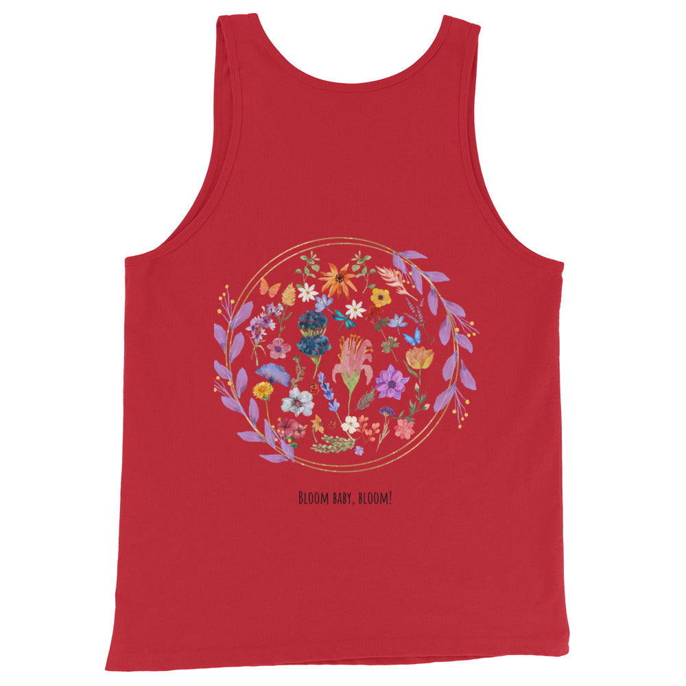 Bloomrise Men's Tank Top - Left Placement image 3 in Black, size M, showing back view for the Bloom Baby Bloom design.