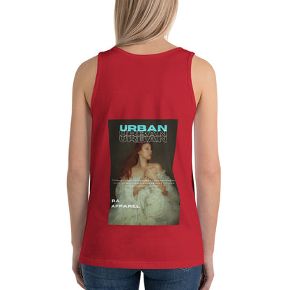 Urban Men's Tank Top - Left Placement 27 by R.A. Apparel, image 10, back view, Navy, size L, left placement.