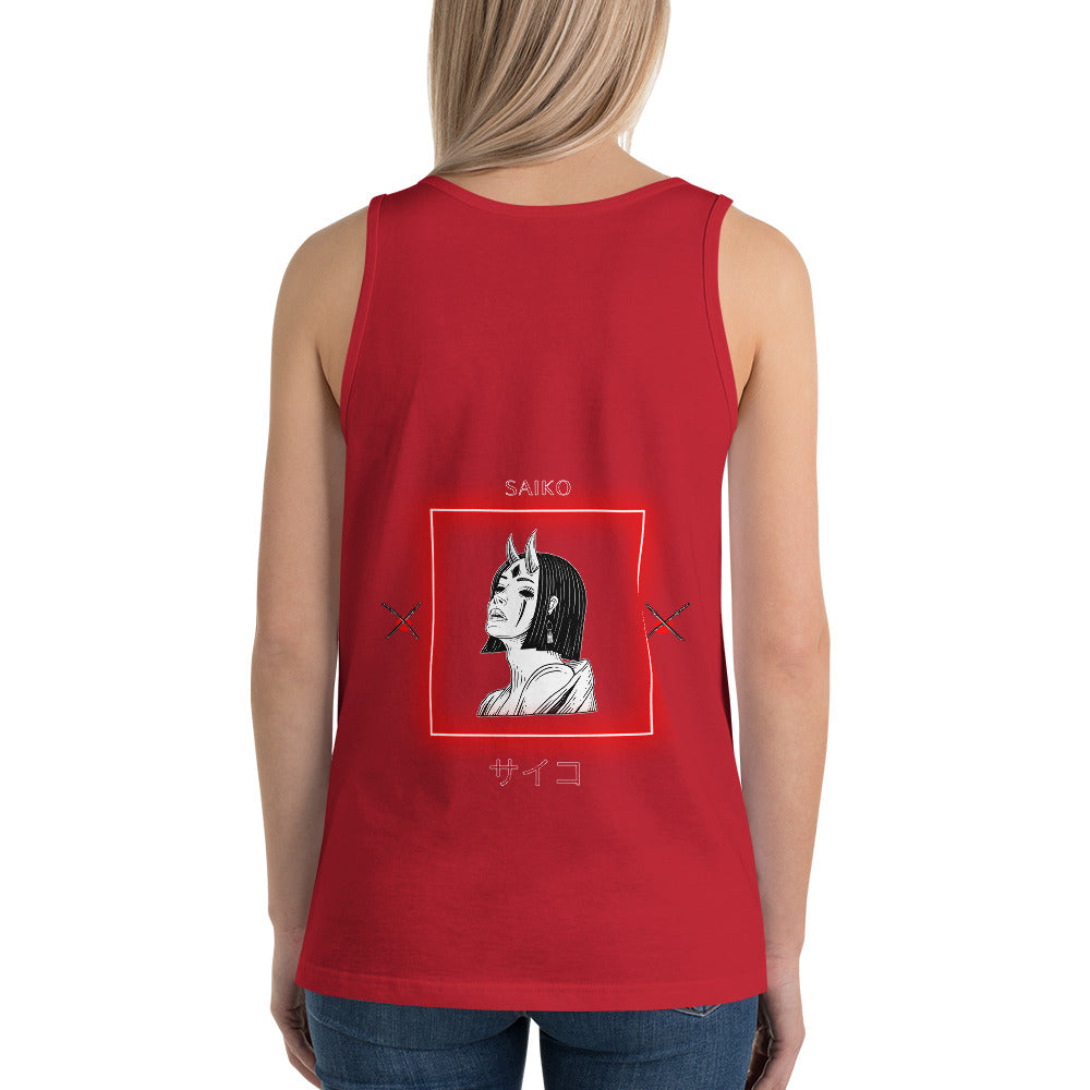 Image 10 of Navy Saiko Men's Tank Top - Left Placement 31, size L, with Saiko artwork visible in back view.
