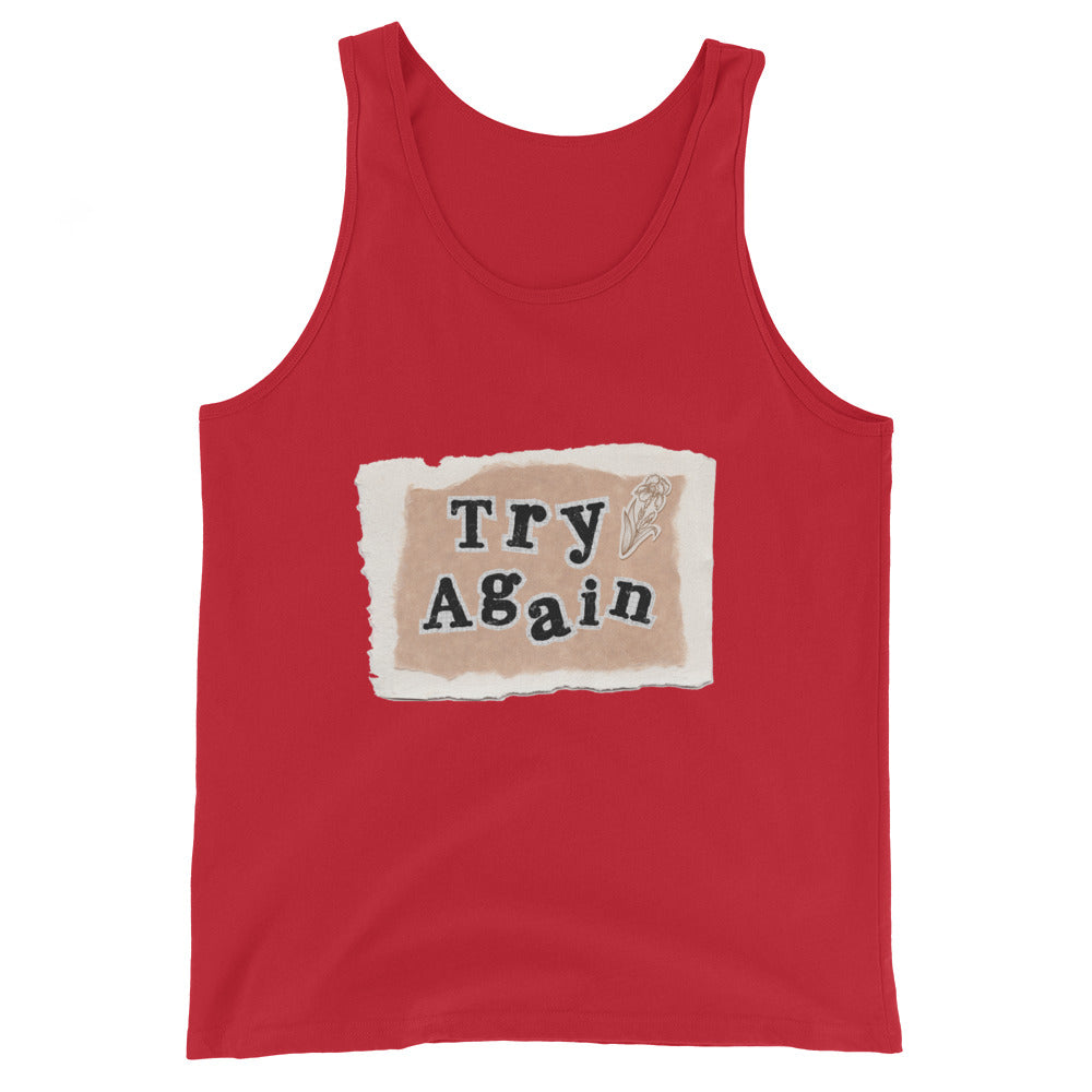Retry Men's Tank Top - Left Placement image 3: Black version, size M with front view of the Try Again range.