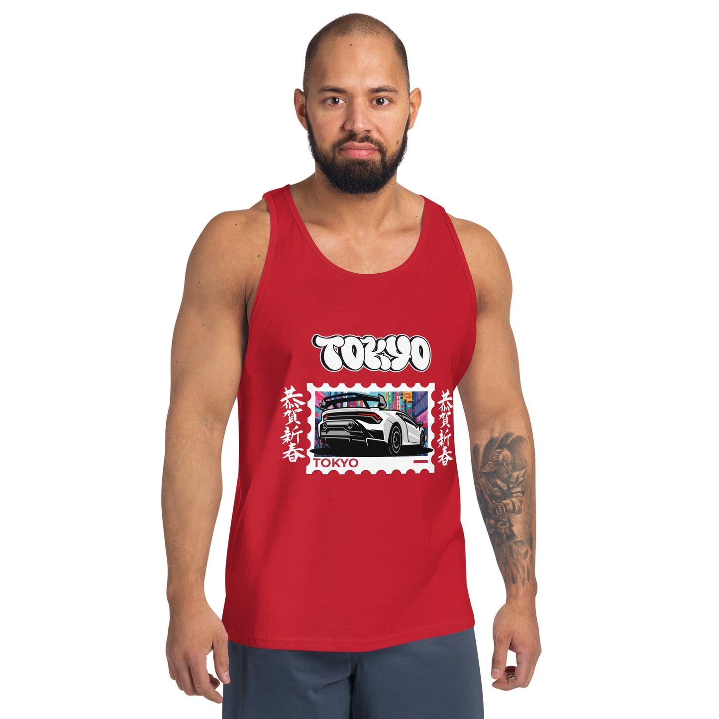 Tokyo Signal Men's Tank Top - Left Placement image 3 in Black, size M, showing front view for the Tokyo design.