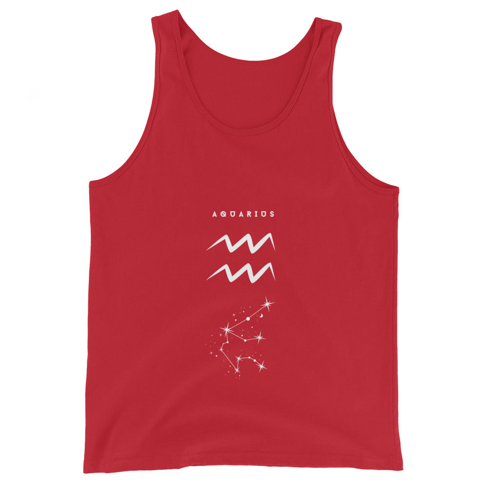 Image 3 of Black Waterbearer Tank Top - Left Placement, size M, with Aquarius artwork visible in front view.