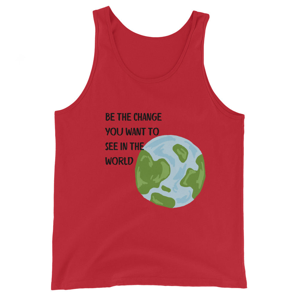 Change Signal Men's Tank Top - Left Placement image 3: Black version, size M with front view of the Be the Change range.