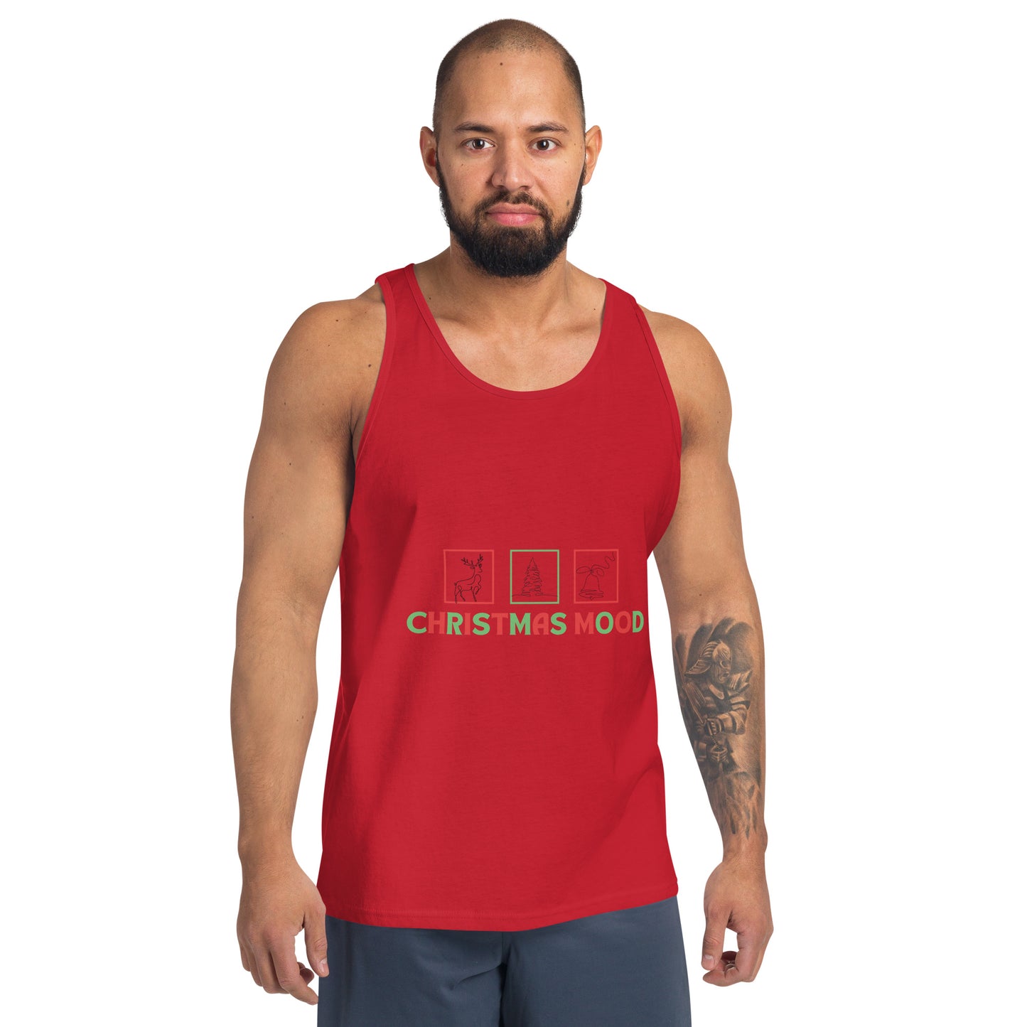 Festive Mood Men's Tank Top - Left Placement product image 7 in Red, size XS, with front view and left placement.