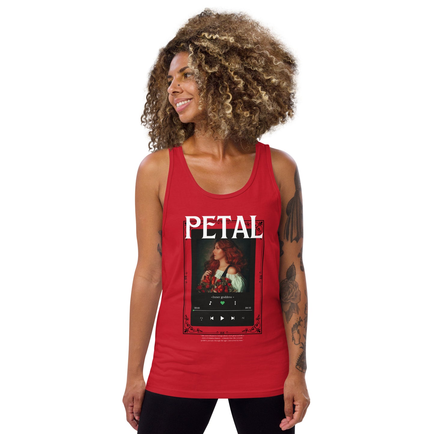 Image 9 of Navy Petaline Men's Tank Top - Left Placement, size M, with Petal artwork visible in front view.