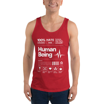 Human Form Men's Tank Top - Left Placement image 9: Navy version, size M with front view of the Human Being range.