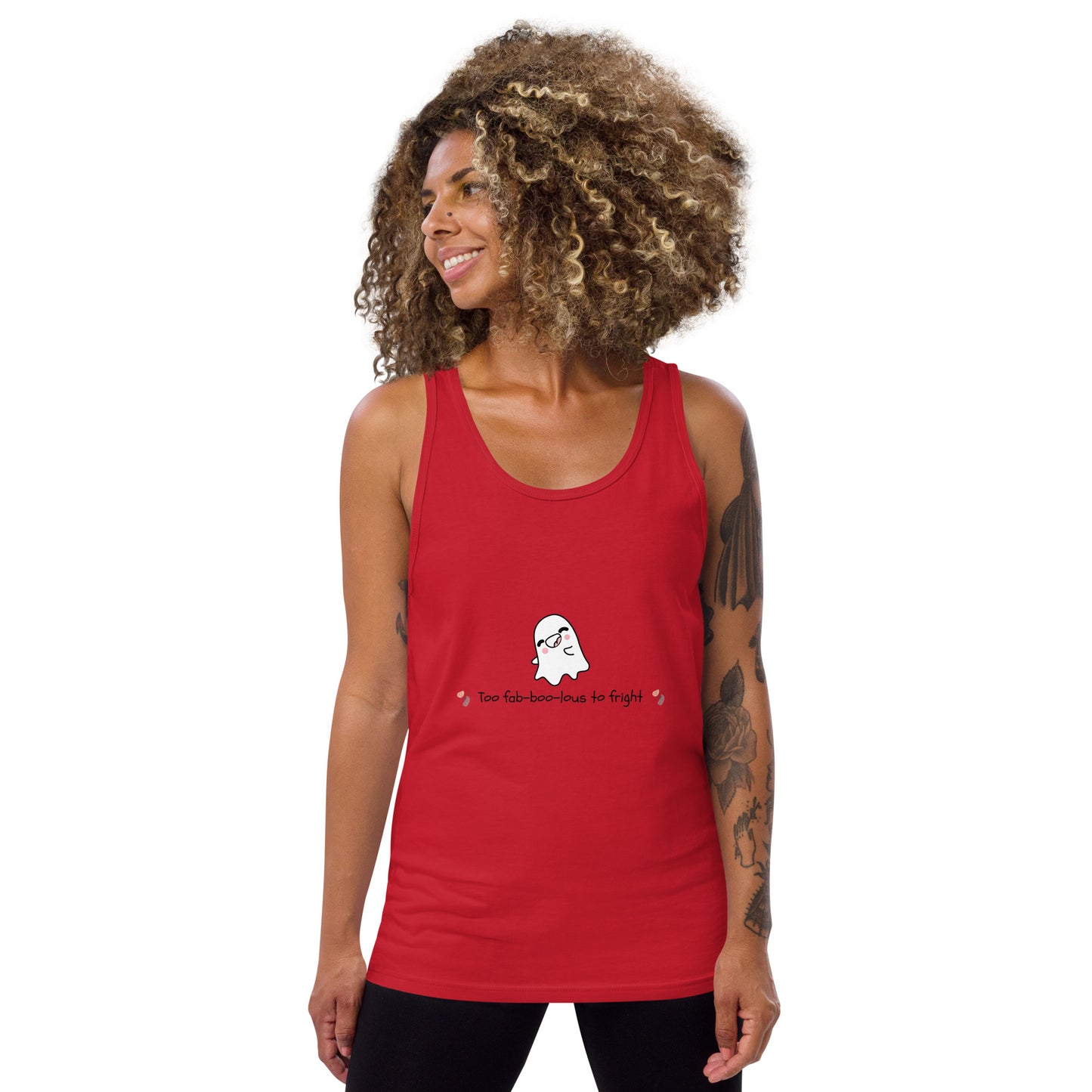Image 10 of Red Boo Luxe Men's Tank Top - Left Placement, size L, with Fa Boo Lous artwork visible in front view.
