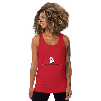 Image 10 of Red Boo Luxe Men's Tank Top - Left Placement, size L, with Fa Boo Lous artwork visible in front view.