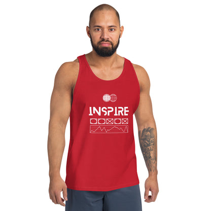 Inspireline Men's Tank Top - Left Placement image 9: Navy version, size M with front view of the Inspire range.