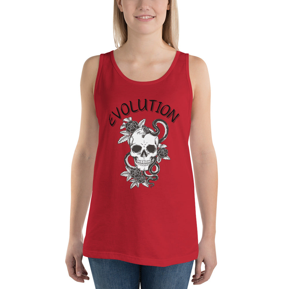 Image 5 of Black Evolution Men's Tank Top - Left Placement, size XL, with Evolution artwork visible in front view.