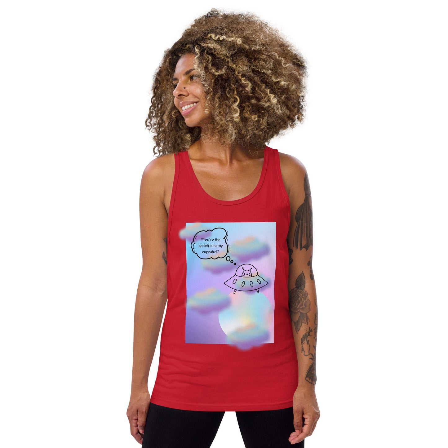 Sprinkle Theory Men's Tank Top - Left Placement image 13: Red version, size XS with front view of the You're the Sprinkle to My Cupcake range.