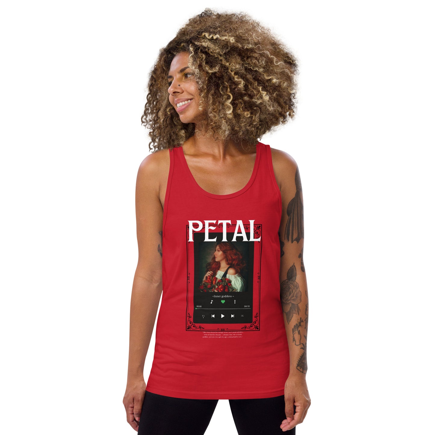 Petaline Tank Top by R.A. Apparel, image 7, front view, Navy, size M, design placement.