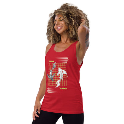 Equinoxe Tank Top image 8: Navy version, size L with front view, left-side angle of the Ying and Yang range.
