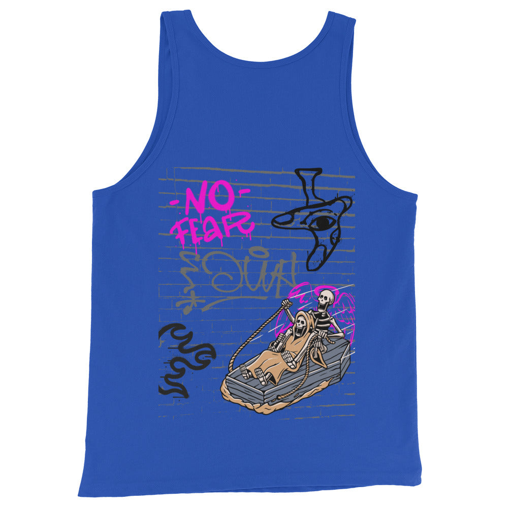 Fearless Men's Tank Top - Left Placement image 4 in Black, size L, showing back view for the No Fear design.