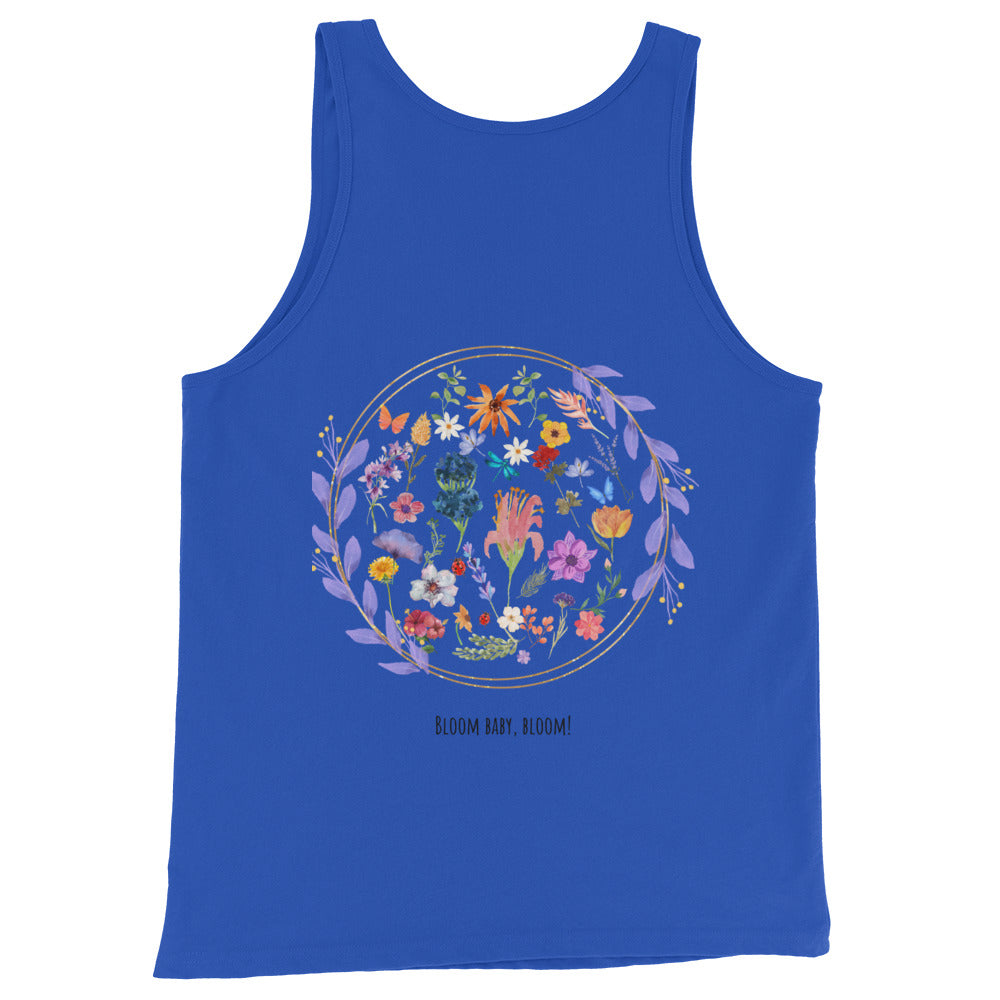 Bloomrise Men's Tank Top - Left Placement image 4 in Black, size L, showing back view for the Bloom Baby Bloom design.