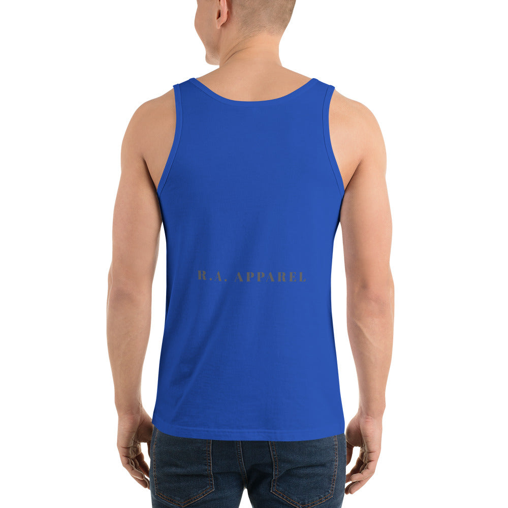 Human Form Men's Tank Top - Left Placement image 6 in Black, size 2XL, showing back view for the Human Being design.
