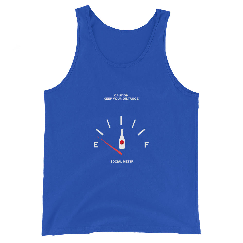 Social Static Men's Tank Top - Left Placement image 4: Black version, size L with front view of the Social Meter range.