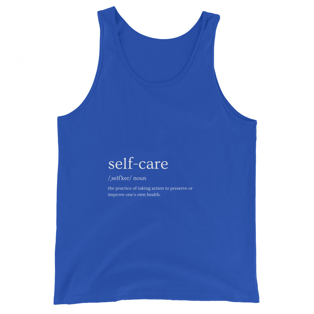 Image 5 of Black Self Ritual Men's Tank Top - Left Placement, size XL, with Self Care artwork visible in front view.
