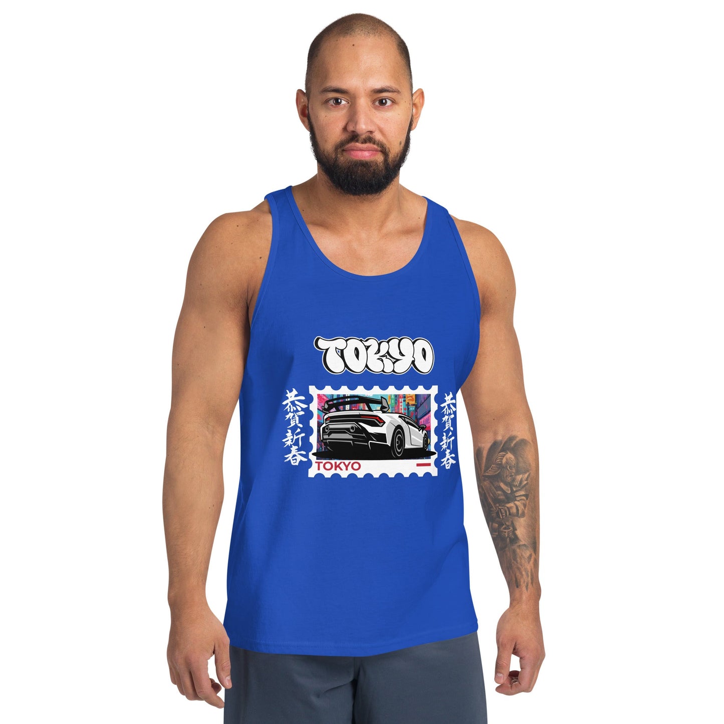 Tokyo Signal Men's Tank Top - Left Placement image 5: Black version, size XL with front view of the Tokyo range.