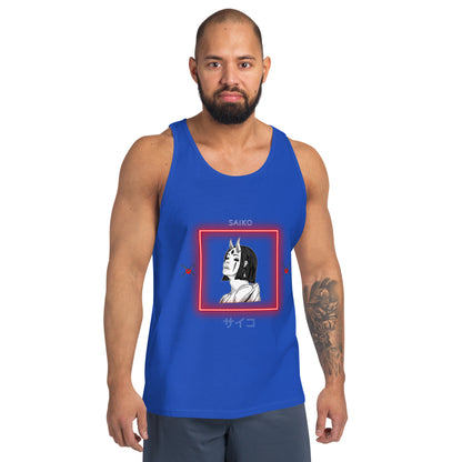 Image 5 of Black Saiko Men's Tank Top - Left Placement 30, size XL, with Saiko artwork visible in front view.