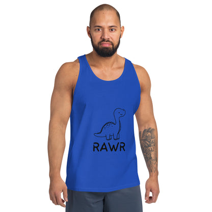 Image 3 of Navy Wild Call Men's Tank Top - Left Placement 38, size M, with Rawr artwork visible in front view.
